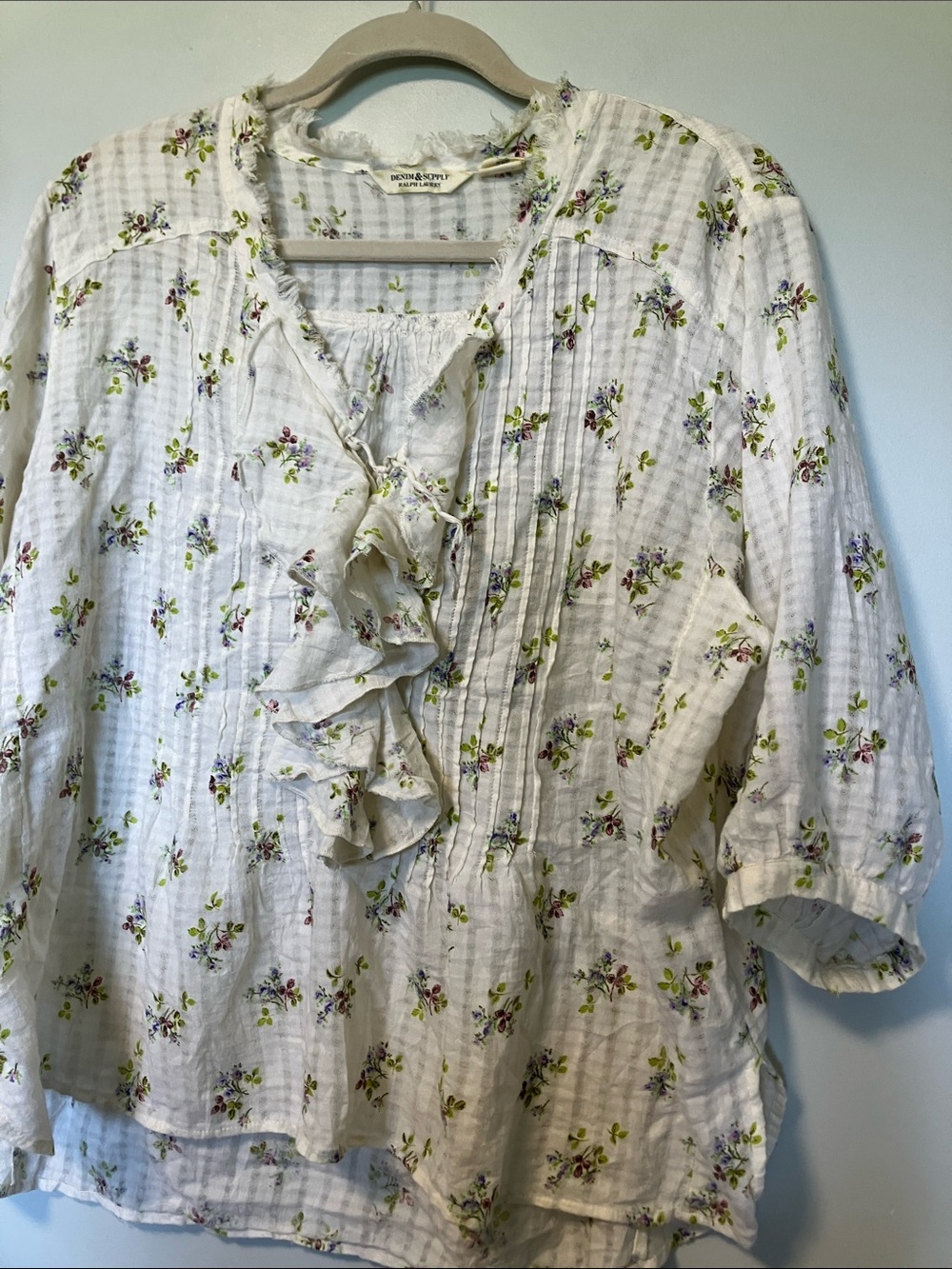 Denim & Supply Ralph Lauren White Floral Ruffle Front Blouse - Picture 5 of 6